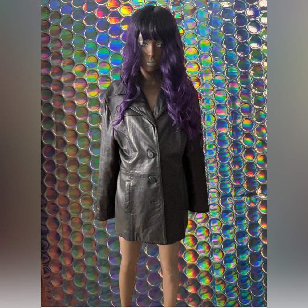 90s Nine West Genuine Leather Blazer Jacket — Minimalist Grunge Classic